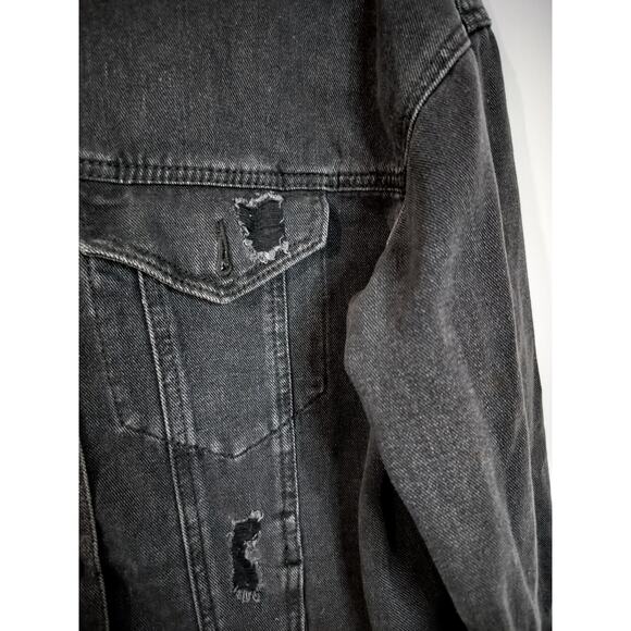 3814)YMI Long Sleeve Button Oversized Boyfriend Distressed Denim Jacket Large Jr - Picture 7 of 10